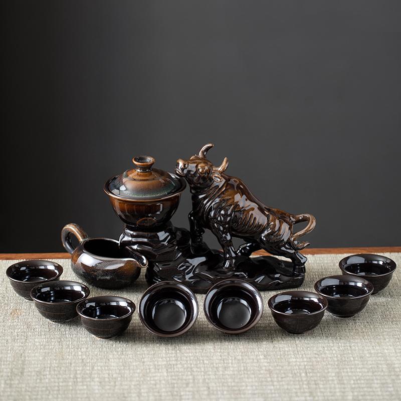 

1 набор креативного ленивого чайного сервиза, полуавтоматический чайник-корова, магнитный вращающийся вододелитель, китайский чайный сервиз для кунг-фу