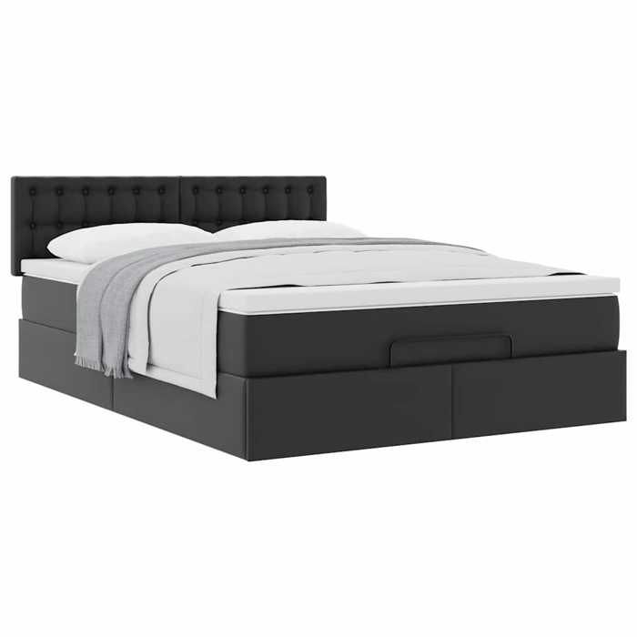 VidaXL Ottoman Bed Frame with Mattress Black 140x190 Cm Faux Leather, Bed Frame, Upholstered Bed Frame 3311303