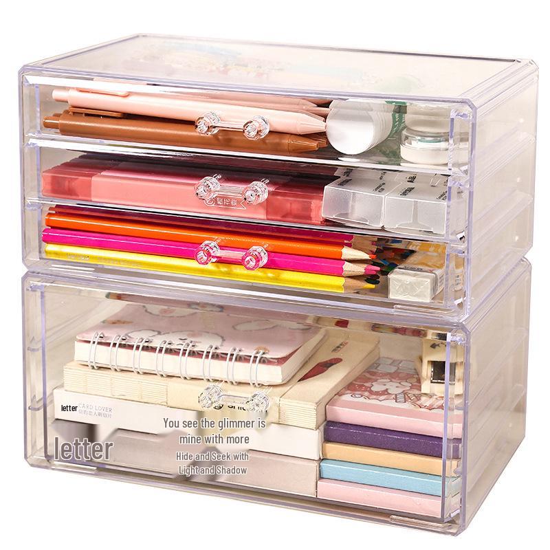 Transparent Multi-Layer Desktop Storage Box for Stationery, Paintbrushes, and Pens