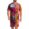 Men's Halloween Casual Pajama Set Short Sleeve Top and Shorts Patchwork Design Comfortable Sleepwear Lounge Outfit for Home Use