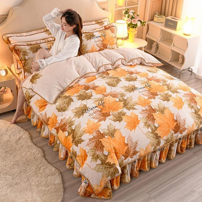 Thickened Milk Fleece Four-Piece Warm Double-Sided Coral Fleece Quilt Cover Flannel Sheet Bed Skirt Bedding