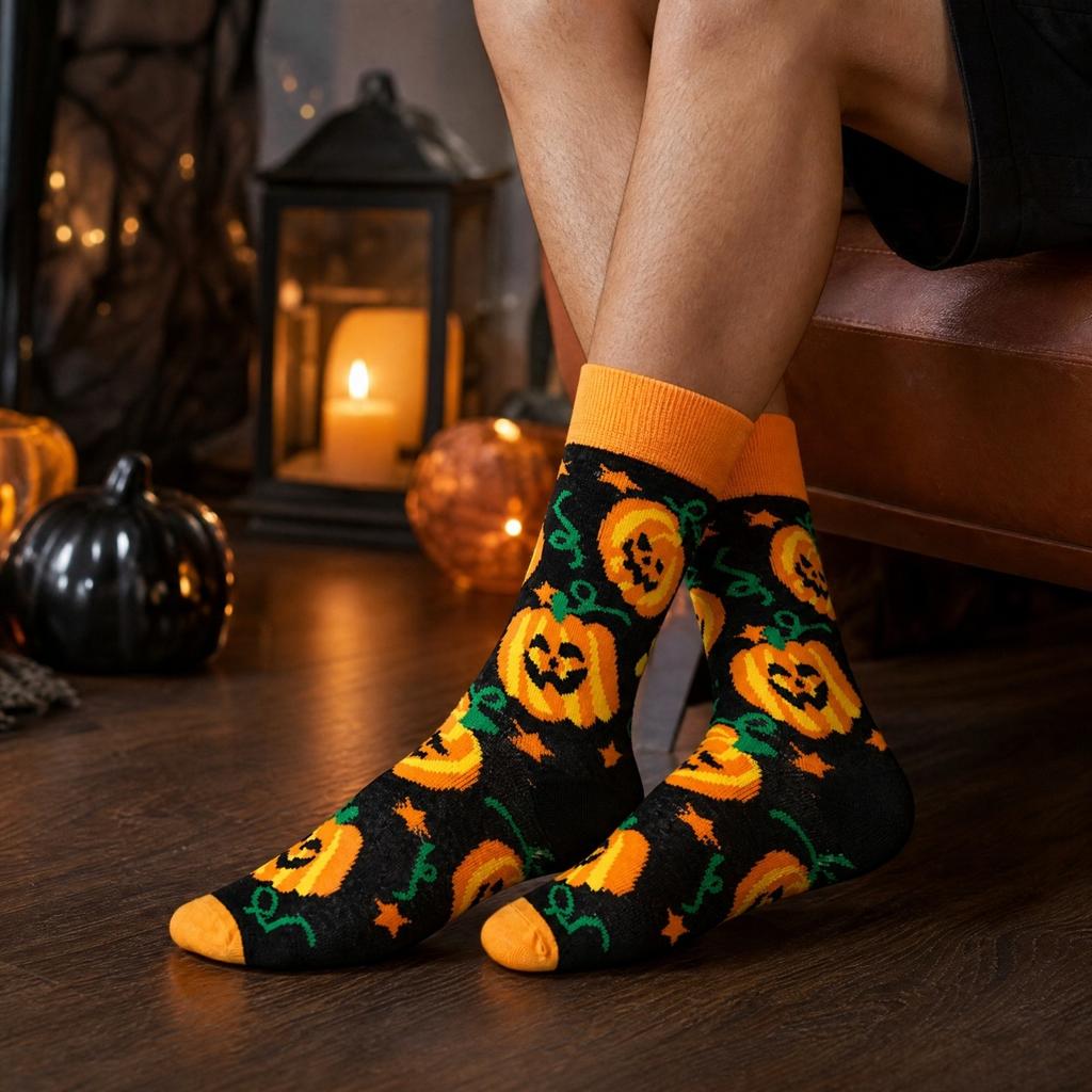 Mid-Calf Socks Halloween Pattern Warm Breathable for Fall Winter