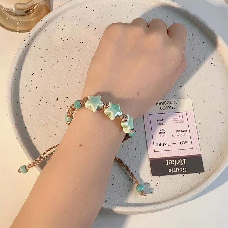 

Style Handmade Ethnic Star Bracelet Geometric Dopamine Beads Unisex Jewelry Wrist Dopamine Green