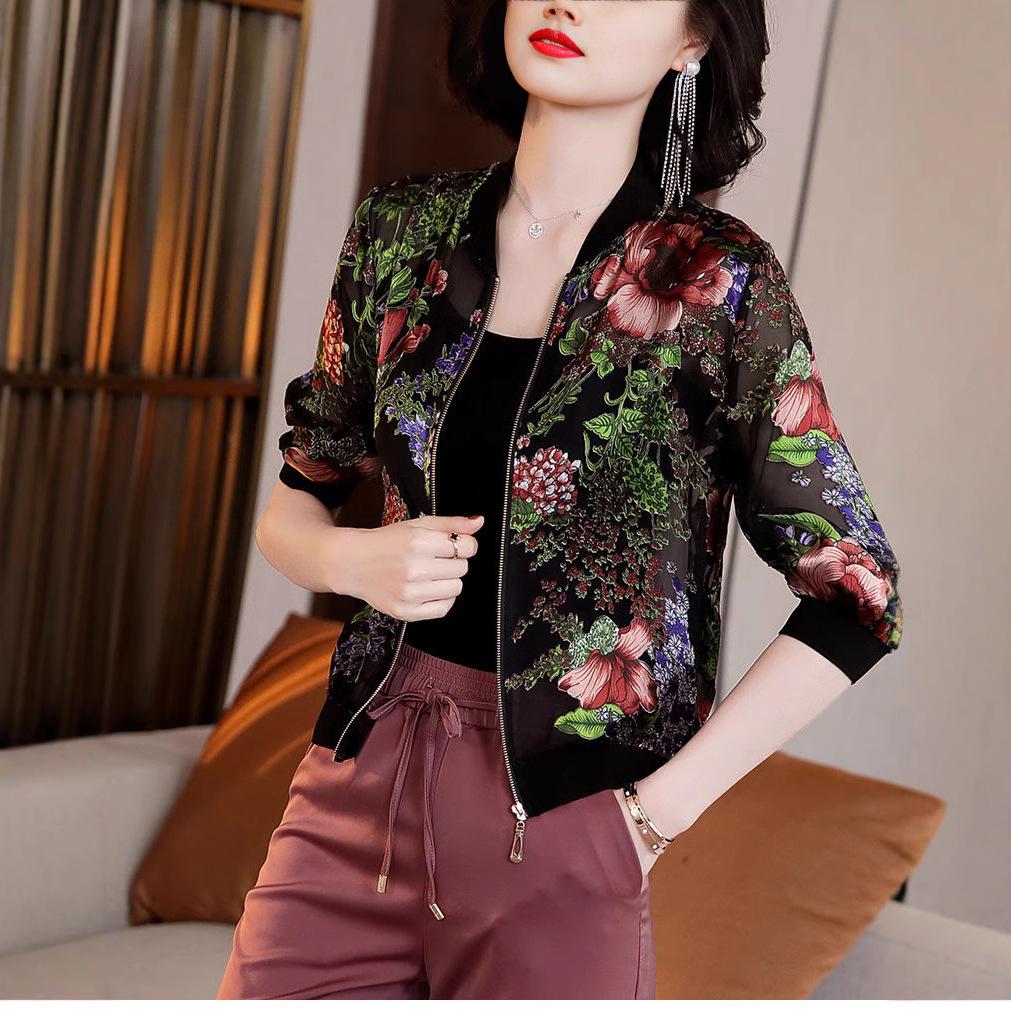 Women's Summer 2025 Plus Size UV Protection Chiffon Baseball Jacket