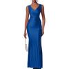 European & American Slim Fit Solid Color Satin Slit Dress