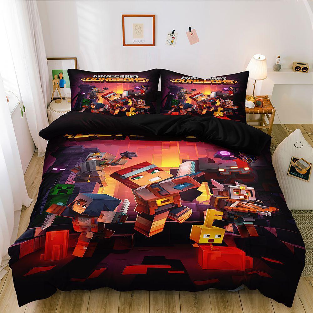 Digital Printing Three-Piece Set, Minecraft Themed Game Series Abraded Bedding Kit