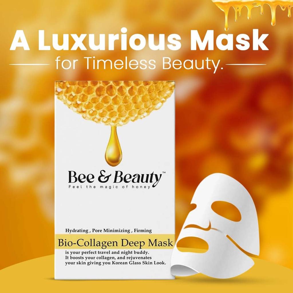 Bee & Beauty Bio Collagen Overnight Mask Pack of 1 | Korean Face Mask For Glass Skin | Sheet Mask For Deep Hydration, Pore minizmizing With Goodnes