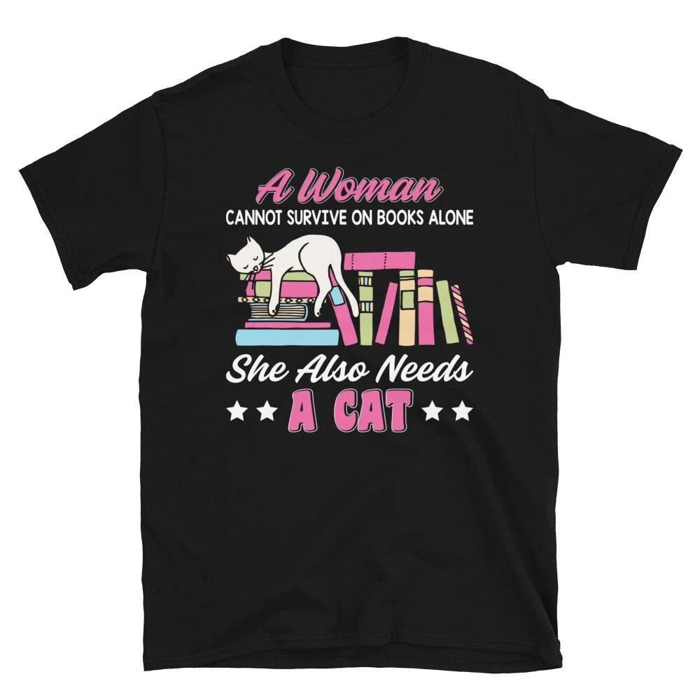 Books & A Cat Cute Cat Funny Animal Kitty Cats T-Shirt 2XL
