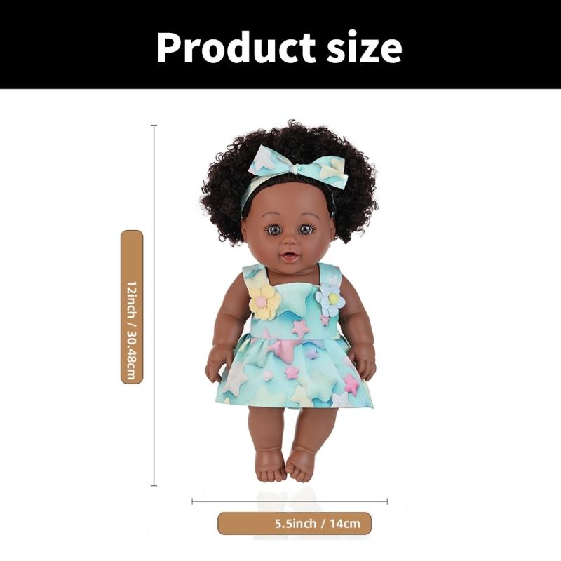 Păpușă Realistă Fetiță Neagră de 12 inch cu Păr Afro Natural Creț Jucărie Reborns Sigură Pentru Copii Colecționabilă Reconfortantă