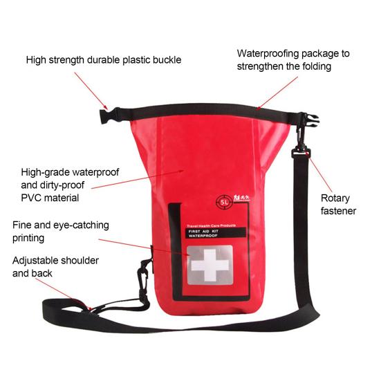 Borsa di Primo Soccorso d'Emergenza 5L Impermeabile Grande Capacità Portatile Zaino da Viaggio Campeggio Escursionismo Zaino da Trekking Arrotolabile Organizer per Essentials di Primo Soccorso Custodia di Stoccaggio