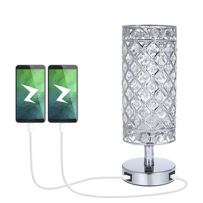 Lampă de noptieră din cristal Lampă decorativă de birou cu port USB dublu de încărcare Modern