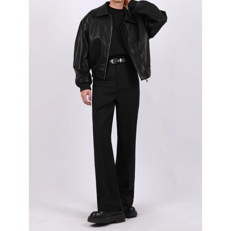Men Loose Casual Short Pu Leather Turn Down Collar Street Fashion Jacket
