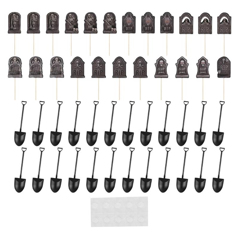 

Graveyard Tombstones Cake Toppers Set Of 48 Including Mini Novelty Shovel Spoons For Halloween Birthday Party Decoration 1
