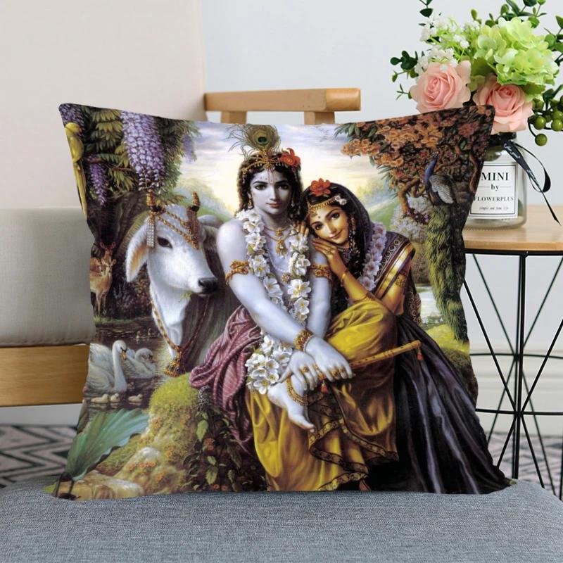 

New Nice Radha Krishna Anime Pillow Cover Bedroom Home Office Decorative Pillowcase Square Zipper Pillow case Satin Soft Cover 45x45cm 18x18in