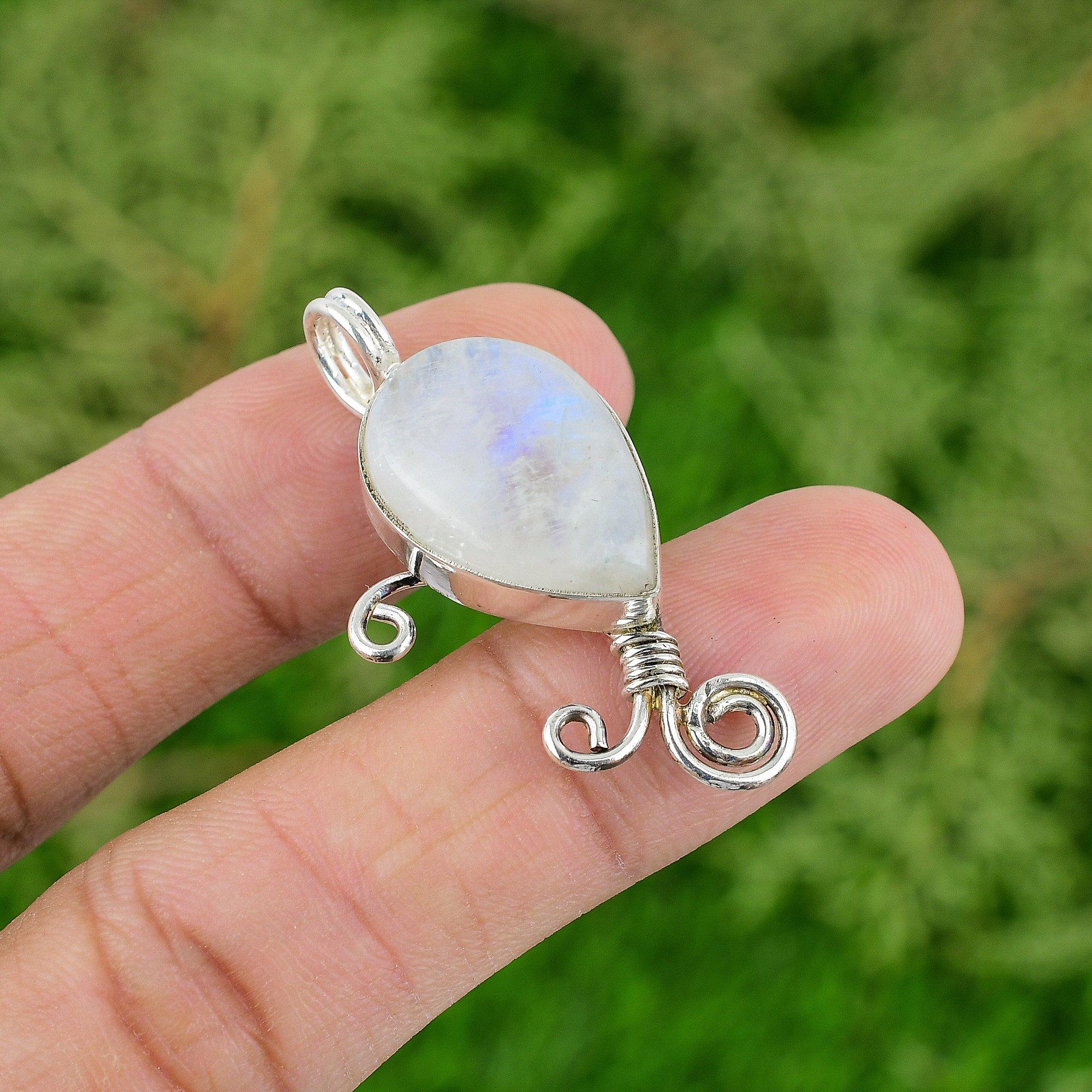 

Кулон из радужного лунного камня, достойный кулон с драгоценным камнем, кулон из стерлингового серебра 925 пробы, украшения ручной работы, подарки для мамы