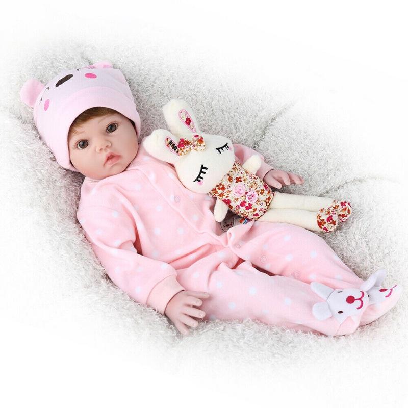 Realistic 20 Inch Soft Vinyl Silicone Reborn Baby Doll With Brown Wig High Quality