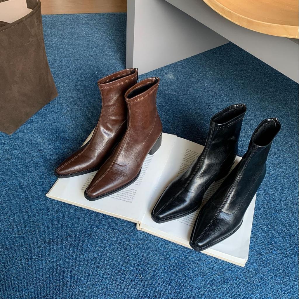 2025 autumn and winter new small square head thick heel low tube thin thick middle heel zipper Martin fashion women's boots