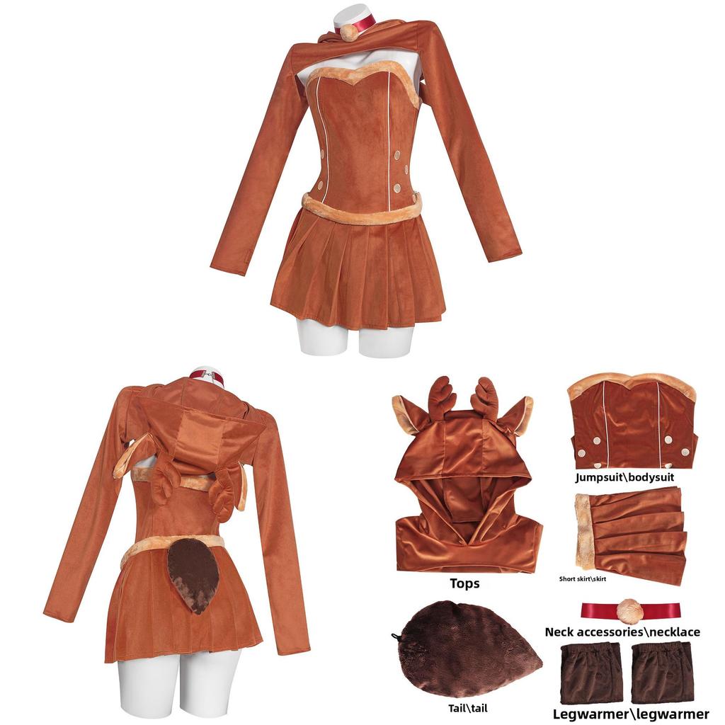 Christmas Reindeer Cosplay Costume With Fuzzy Material For Holiday Parties