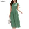 ZANZEA Women Elegant Casual Round Neck Solid Color Sleeveless Dress