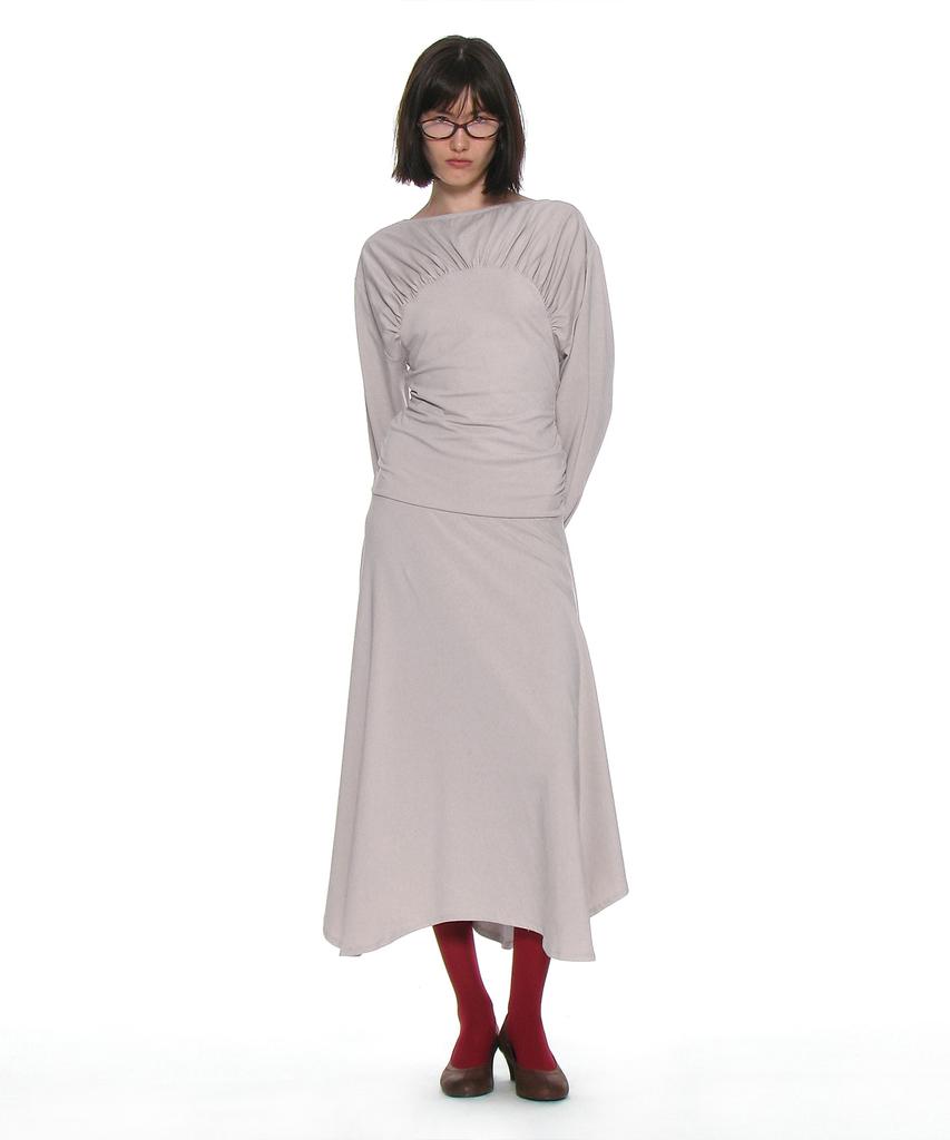 Partimento Woman Shirred Jersey Asymmetrical Dress_Stone
