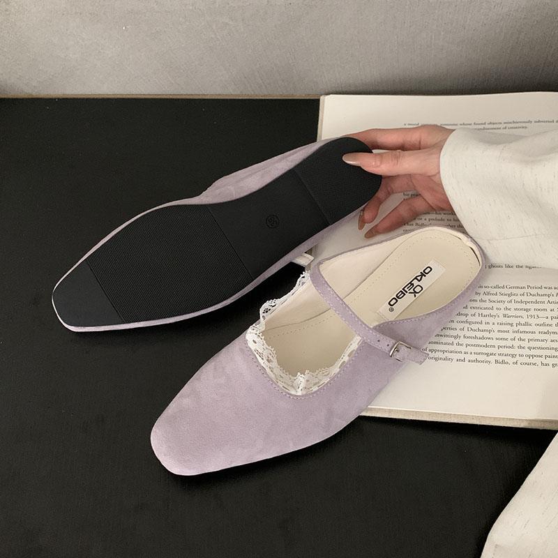 Fashion Shallow Fashion Buckle Ladies Flats Mary Janes Shoes Female Slides Square Toe Footwear Slip On Women Flats With Shoes