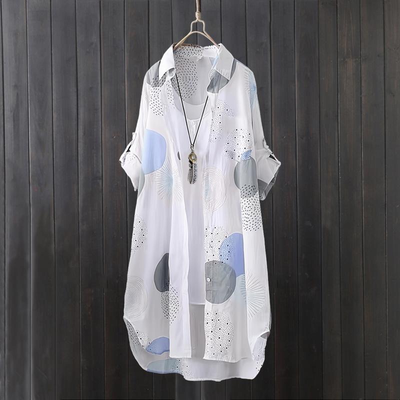 Women's Shirt Casual Thin Open Stitch Mid Length Summer Thin Coat Loose Plus Size Sun Protection Long Sleeve Printed Blouse