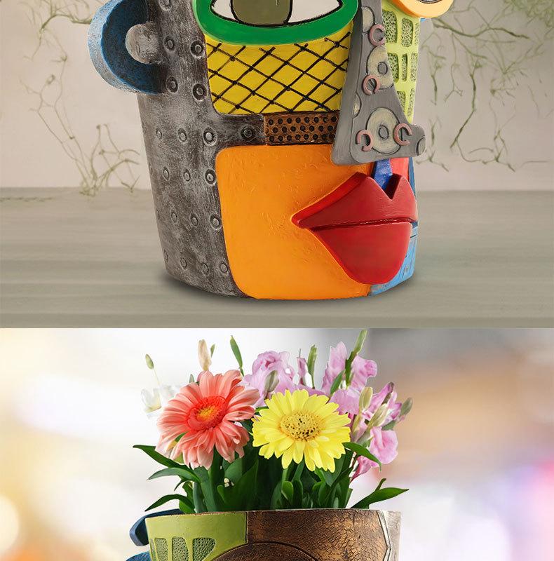 Human Face Resin Succulent Flower Pot Ornaments for Garden Micro Landscapes