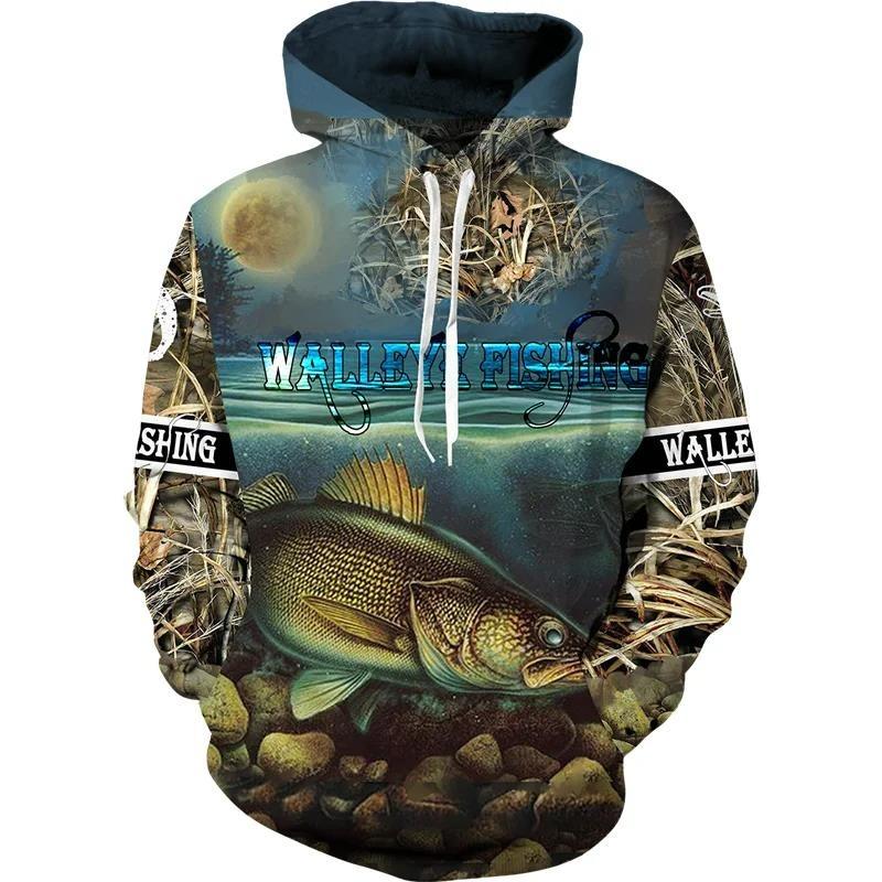 New 3D Printing Carp Fishing Men's Hoodie Fashion Outdoor Camping Pullover Clothing Wild Enthusiast Hooded Sweatshirt