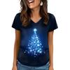 Women's V-neck Christmas Print Short-sleeved Pocket Side Slit Uniform Top