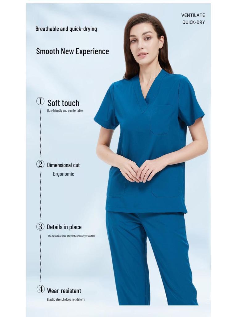 Elastic V-neck Doctor & Nurse Work Uniform - Washable Surgical Gown Suit Set.