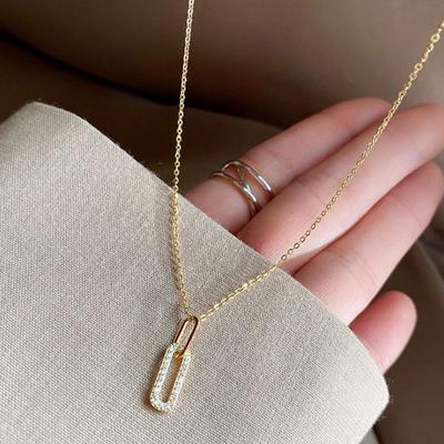 925 Sterlingsilber Zirkon Geometrische Doppeltes Rechteck Halskette für Damen Modische Ins Schlüsselbeinkette Einfacher Schmuck
