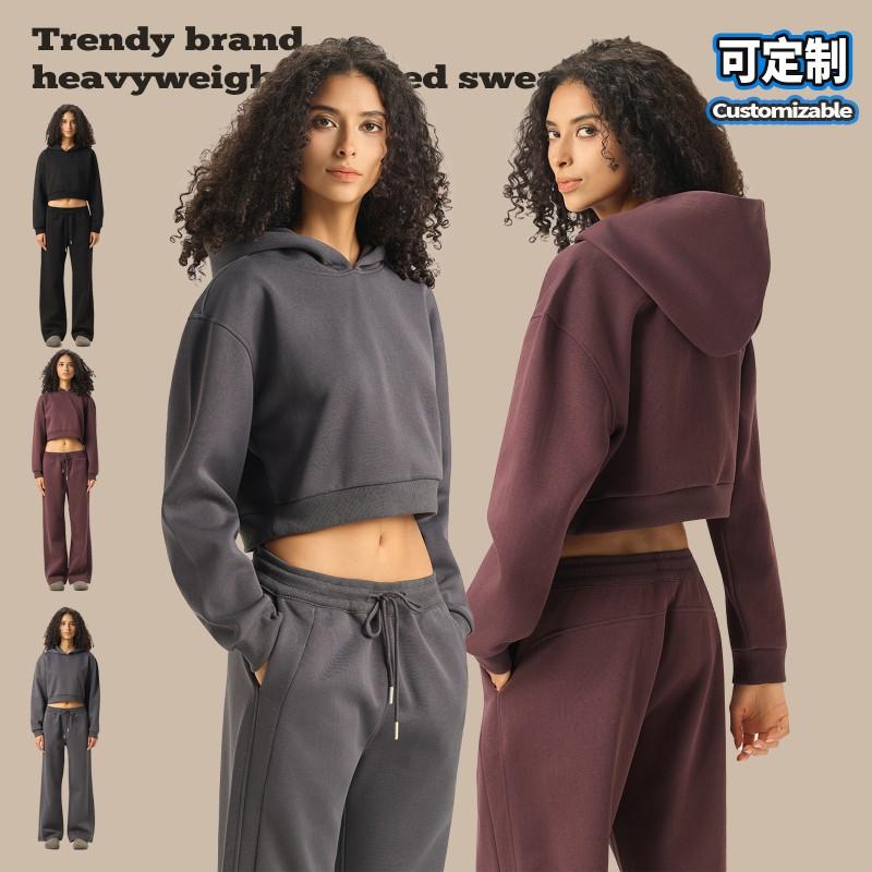 RS Womens Tracksuit Set Hooded Sweatshirt Jacket Pants Clean Fit American Sport Style Streetwear