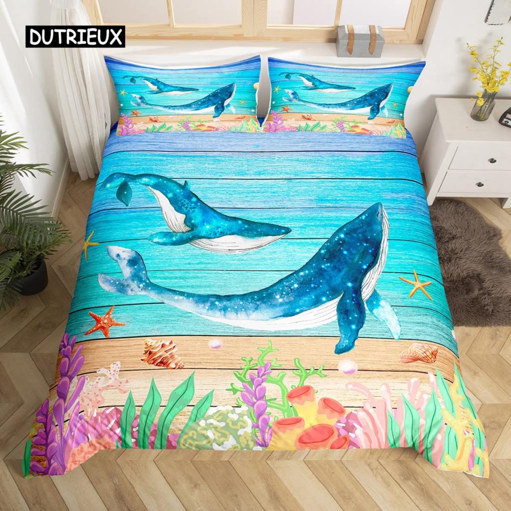 Sea Turtle Duvet Cover Twin Ocean Reptile Tortoise Comforter Cover Nautical Beach Bedding Set Microfiber Coastal Bedspread Cover