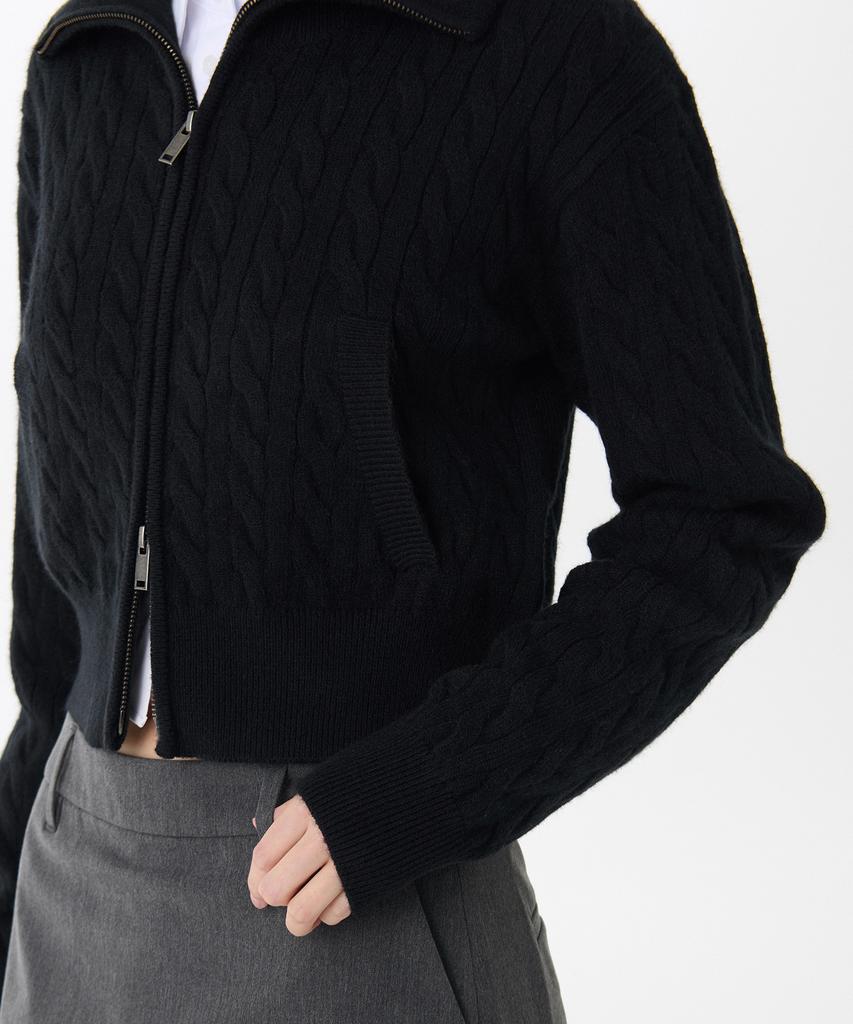 MUSINSA STANDARD WOMAN Women'S Cable Knit Zip-Up [Black]