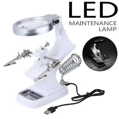 3 ručná spájkovačka na stojane na zváranie so zväčšovacím sklom a podsvietenou LED svorkou na aligátorovú svorku, ktorá pomáha pri oprave