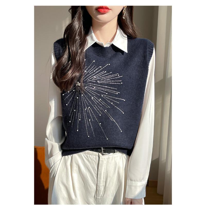 Damen S Rundhals Ärmellos Strickweste Pullover Lässig
