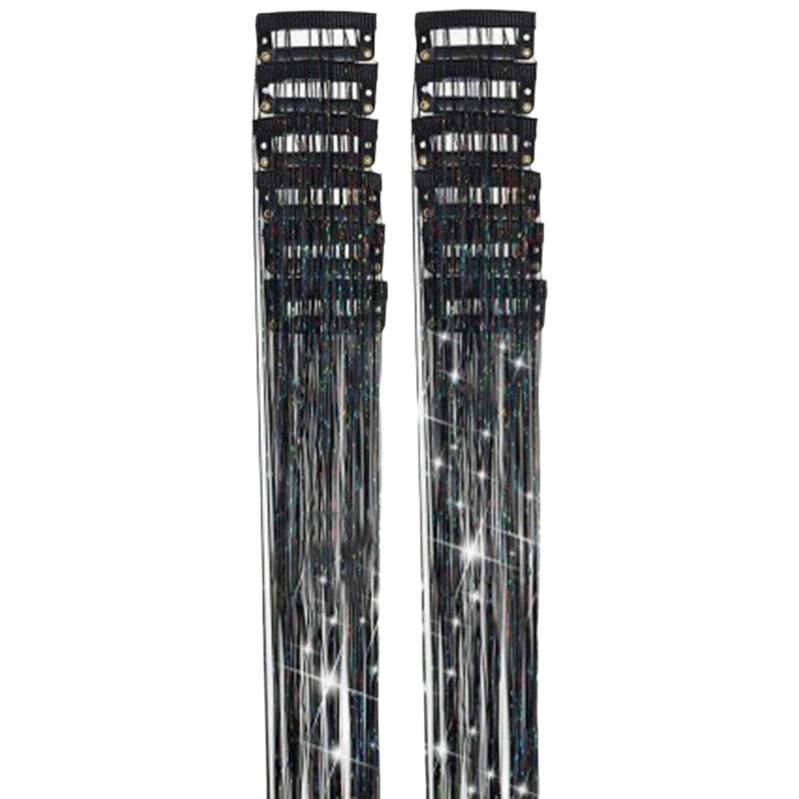 

Набір для волосся, 12 шт., Заколки для волосся Clip-in 19,6 дюймів, Блискучі нарощені волосся, Термостійкі заколки Clip-in, Аксесуари для волосся One Size чорний