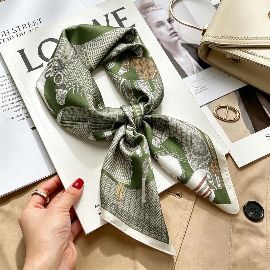 Autumn and winter Maillard cashew square scarf silk scarf women's shirt versatile neck small scarf tied hair decorative scarf