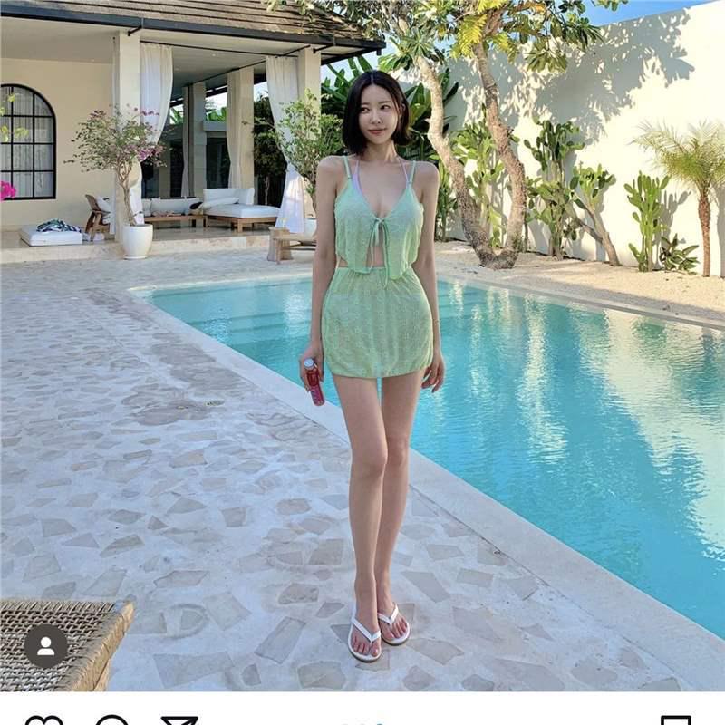 

2024 Tummy Control Sexy Bikini 4-Piece Swimsuit Set - Student Style Fairy Swimwear Green S