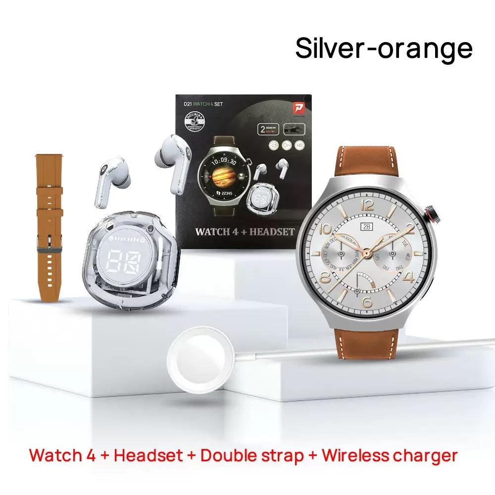 Set Cadou Ceas Inteligent D21 4 cu Căști Bluetooth Air39 Cadran Rotund Relojes Montre Connecte 2 în 1 Ceas Inteligent cu Căști TWS