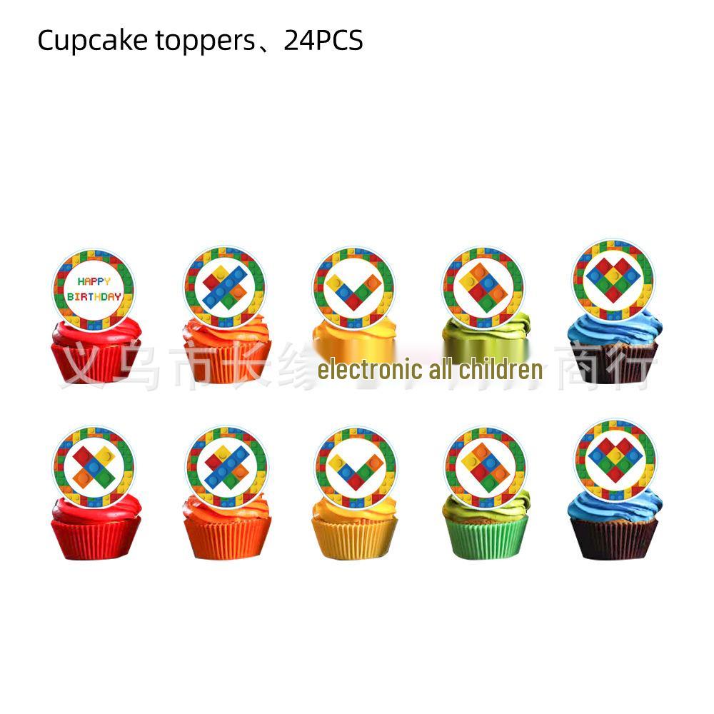 Párty potřeby s kostkami Lego: Praporek, Klobouky a Ubrus pro Dětské Narozeniny