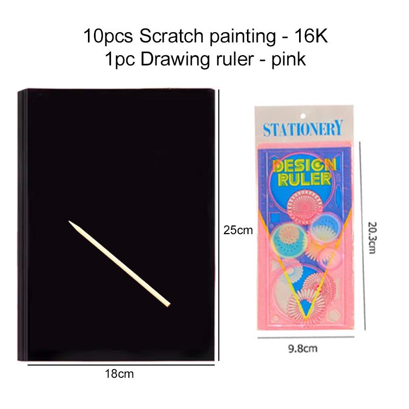 10PCS Scratch Paper Notebook Black DIY Rainbow Art Paper Template Card Neon Scratch Book with Wood Stick Student Rewards TMZ