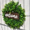 Simulation Wreath Welcome Door Decoration Green Wreath Wooden Sign Pendant
