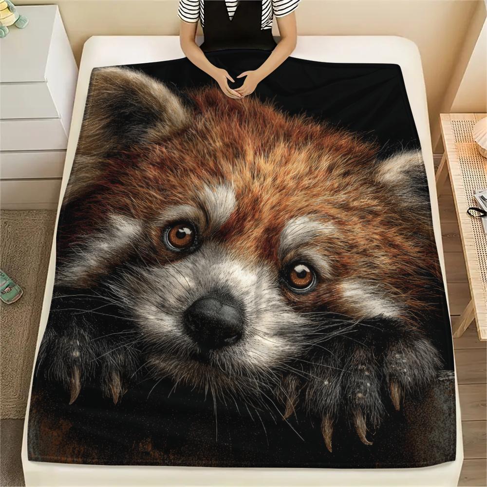 Black Red Panda pattern Flannel Blanket, High quality Comfortable for All Seasons, Home Decor, Warmth and Comfort, Perfect for Gifts.