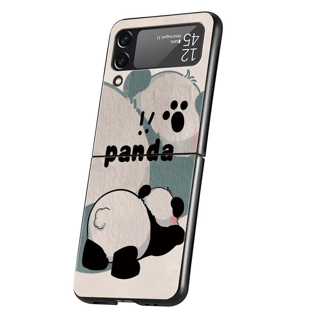 Baby Panda Hard PC Phone Case For Samsung Galaxy Z Flip 7 6 5 4 Black Cover For Galaxy Z Flip 3 Foldable Shell Fundas Capas Bags