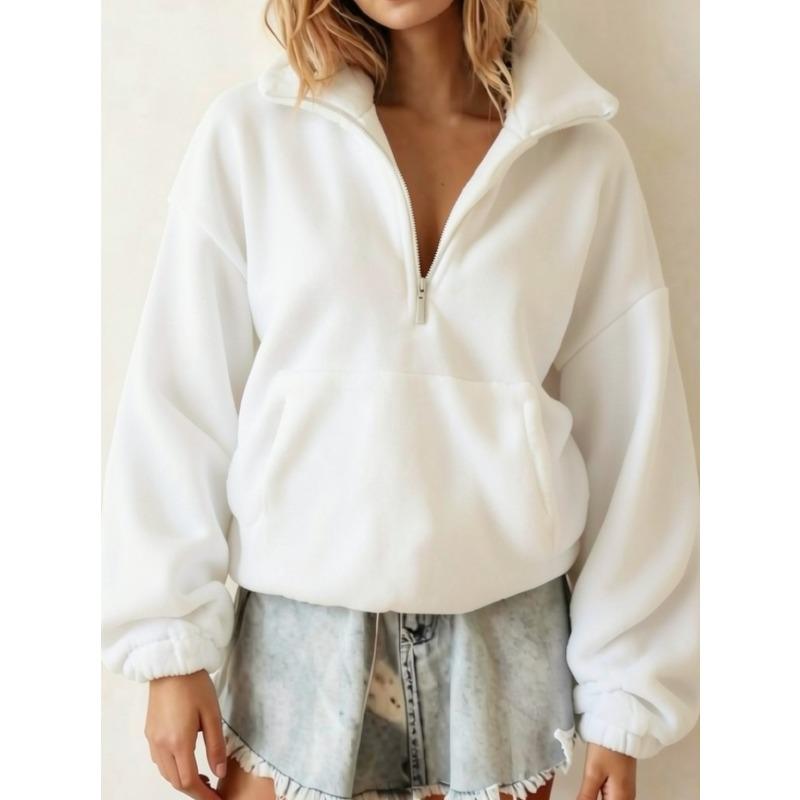 JPNTKY Women's Long Sleeve Half Zip Hoodie Vintage Casual Solid Color Print Autumn Winter Jackets & Coats
