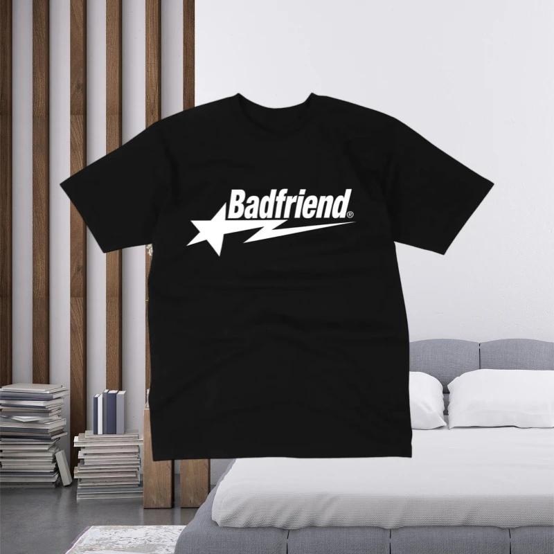 Cotton Lightweight Luxury Trend Badfriend Letter Printed T-shirt Hiphop Oversized Top Fashionable Casual Loose Versatile T-shirt