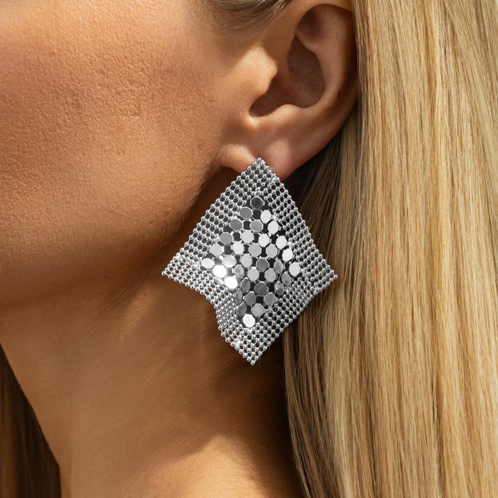 SHIXIN Vintage Metal Sequins Geometric Stud Earrings Women Luxury Irregular Large Square Piercing Earrings Party Jewelry Gifts