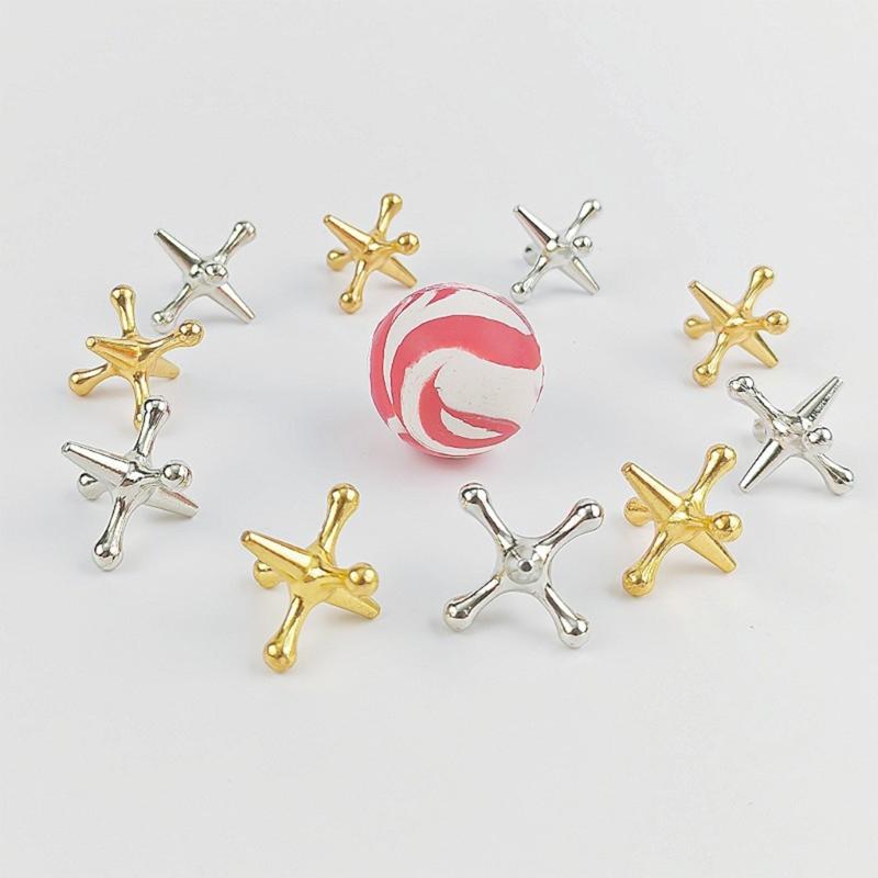 Relaxation Balls Set Tabletop Jacks Game with Metal Jacks And Soft Bouncy Balls For Stress Relief Student Relaxation Toy