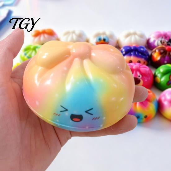 Cute Novelty Gifts for Birthday Colorful Bun Squeeze Toy, Soft Sensory Fidget TPR Balls Stress Relief Toy Adults Kids Anxiety Items